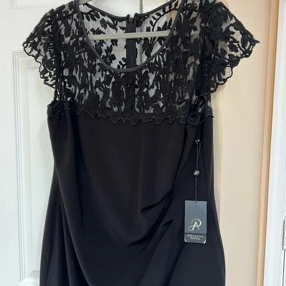 Adrianna Papell Womens Black Lace Ruched Party Cocktail Dress - Picture 5 of 6